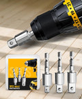 360 Rotatable Socket Adapter Set For Drill Tools 3 Piece Impact Grade Adapters On Wooden Surface
