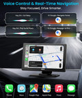 Effortless 9 Inch Wireless Apple CarPlay And Android Auto Screen with navigation display and voice control features in use