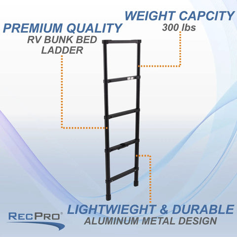 RV Telescoping Bunk Bed Ladder With Mounting Brackets Lightweight Aluminum Collapsible Construction 60 Inch Reach 300 LB Capacity No Fuss Fold And Stow For Campers, black RV bunk bed ladder