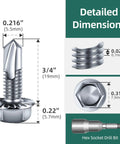 Heavy Duty Hex Head Self Tapping Screws 25 Pack 12 X 3/4 Inch Zinc Flanged Diamond Point, detailed dimensions with drill bit.