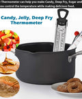 Candy Thermometer With Pot Clip Instant Read Six Stage Deep Fry And Candy Making Gauge for jam syrup jelly, in a cooking pot.