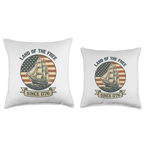 Two Patriotic Sailboat Throw Pillows with Red White and Blue American Flag Design perfect for 4th of July decor and nautical home accessories