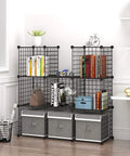 9 Cube Wire Storage Organizer With Metal Grid Panels, Modular Bookshelf And Closet Cabinet Black Finish in living room