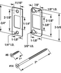 Heavy Duty 2 Piece Deadbolt Strike Plate With Hardcore Stamped Steel Construction Legit Door Protection And Sleek Matte Black Finish For Quick Straightforward Install On Wood Or Metal Doors, dimensions and screws included.