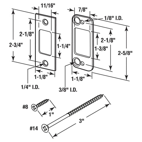 Heavy Duty 2 Piece Deadbolt Strike Plate With Hardcore Stamped Steel Construction Legit Door Protection And Sleek Matte Black Finish For Quick Straightforward Install On Wood Or Metal Doors, dimensions and screws included.