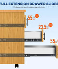 10 Pairs Soft Close Heavy Duty Drawer Slides 22 Inch Full Extension Ball Bearing Side Mount 500 Lb Capacity Black Quiet Smooth Glide For Dresser Drawers And Cabinet Upgrades, shown in open position on dresser.