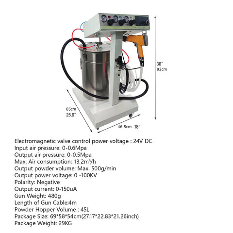 Jaryannix 110V Electrostatic Powder Coating Machine With Fast 500 G Min Output and High Voltage Precision on a stand.
