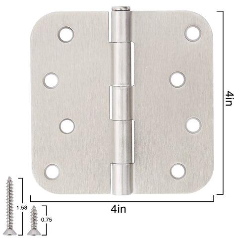 Six Pack Satin Nickel 4 Inch Door Hinges With Five Eighth Inch Radius Corners Heavy Duty Include 96 Screws For Quick Installation 270 Degree Swing Great For Interior Exterior Doors Cabinets And Wooden Boxes, 4in