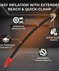 Flexible Silicone Tire Inflator Extension Hose With Quick Clip Chuck Reaches Tight Valve Stems On Cars And Trucks Effortlessly Handles During Roadside Emergencies Or Garage Jobs Avoids Awkward Bending Inside Cramped Wheel Wells 16 Inch Connector, black hose