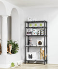 Heavy Duty 5 Tier Metal Storage Shelves with Wire Racks for Garage Kitchen Bathroom and Laundry, 1250 Lbs Capacity, Space Saving Freestanding Organizer, Black Finish, 13.8 D x 29.5 W x 59.5 H, used in cat room