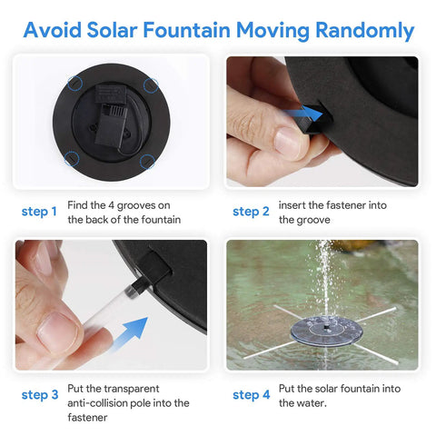 Tutorial steps for setting up Floating Solar Fountain Pump For Bird Bath And Pond, Self Running 1.4W Solar Water Pump, No Electricity Needed.