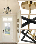 Black Brass Farmhouse Lantern Chandelier 4 Light Pendant With Bird Cage Frame Gold Finish Modern Industrial Foyer Lighting