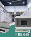 Dang Tough Surface Mounted Distribution Box With Eight Circuit Slots Hella Weatherproof Ip65 Rating Heavy Duty Abs Housing For Indoor And Outdoor Electrical Jobs No Sweat Pre Drilled Wall Mounting Kit displayed in a warehouse setting.