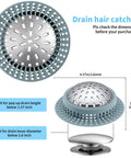 Straight Up Solid Zinc Alloy Bathtub Drain Hair Catcher With Non Slip Silicone Grip measures 4.57in, fits drains below 2.8in.