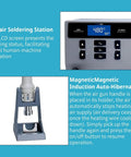 Pro Grade 1000W Hot Air Rework Station with Digital LCD Display showcasing temperature and auto-hibernation feature.