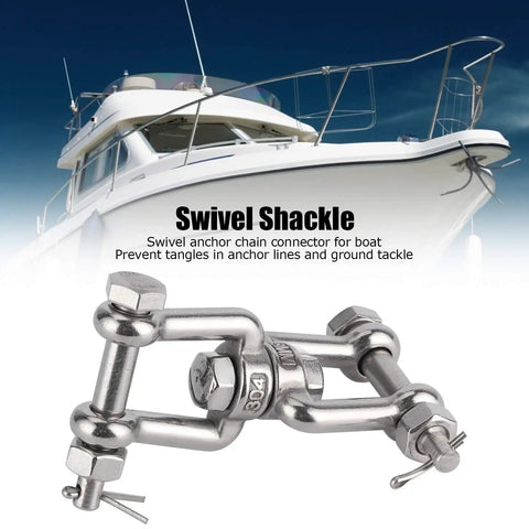 Heavy Duty 304 Stainless Steel Anchor Swivel Shackle With Smooth Rotating Action For Boats And Ground Tackle Rope Connectors close-up view.
