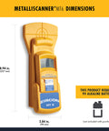 MT6 Pro Deep Scan Metal Detector Handheld Locator dimensions with yellow exterior, 8.94 x 3.84 inches, battery not included