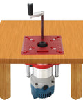 Rock Solid Precision Router Lift And Woodworking Table Insert Plate with height adjustment handle and 65mm collet fitting.
