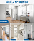 18 Pack Brushed Nickel Door Hinges Three And A Half Inch By Three And A Half Inch Interior Hinge With One Quarter Inch Radius Satin Nickel Finish Built For Steel Residential Doors Fits Bedroom And Standard Doors in various room settings including living room, kitchen, and bathroom.