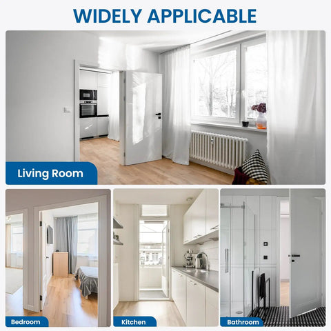 18 Pack Brushed Nickel Door Hinges Three And A Half Inch By Three And A Half Inch Interior Hinge With One Quarter Inch Radius Satin Nickel Finish Built For Steel Residential Doors Fits Bedroom And Standard Doors in various room settings including living room, kitchen, and bathroom.