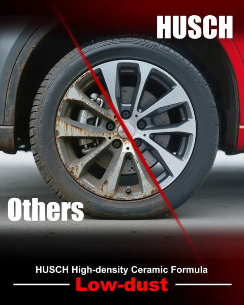 Front ceramic brake pads kit by HUSCH; fits Acura MDX 2014–2020 and Honda Pilot 2016–2022; split-wheel view.
