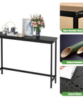 Sleek 39 Inch Console Table For Hallways And Living Rooms In Black Bamboo Finish, featuring modern design and minimal storage.