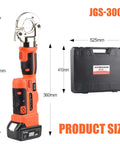Rechargeable Electric Hydraulic Crimping Tool Delivers Rock Solid 12 Ton Force For Crushing 8 Awg To 600 Mcm Copper And Aluminum Cables With A Pro Grade Set Of Twelve Dies showing size dimensions with case.