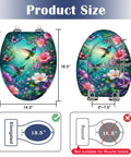 Elongated Vibrant Hummingbirds Butterflies Chinoiserie Toilet Seat dimensions, showcasing size details for ideal fitting.