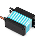 Badass 8.4V Brushless TTL Servo Motor Delivering A Solid 45 Kg Cm Of Raw Torque With Smooth PWM Control close-up side view with blue and black casing.