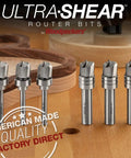 Heavy Duty Deep Reach Bowl Router Bits Set Kickin Clean Cuts With Solid Carbide Heads And Rigid 8mm Shanks For Smooth Tray Routing Jobs Made In Usa displayed on a wooden surface.