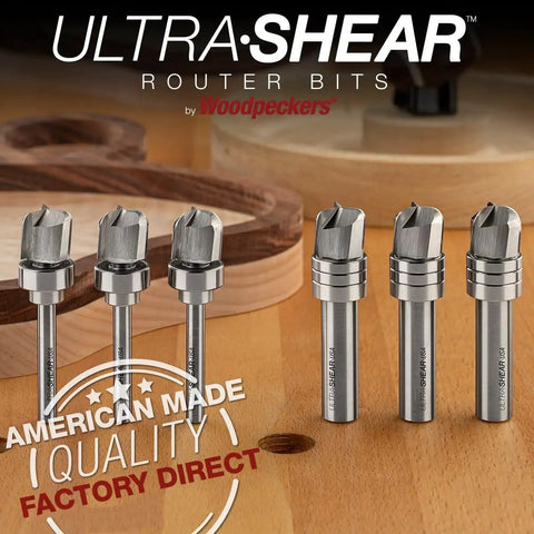 Heavy Duty Deep Reach Bowl Router Bits Set Kickin Clean Cuts With Solid Carbide Heads And Rigid 8mm Shanks For Smooth Tray Routing Jobs Made In Usa displayed on a wooden surface.