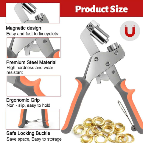 Grommet Kit With 1/4 And 3/8 Inch Punches 500 Metal Eyelets Heavy Duty Handheld Eyelet Pliers Rivet Press Tool Set with features