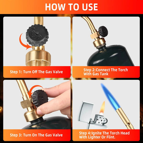 Beast Mode Brass Propane Torch Head With Manual Start shown in use for soldering brazing welding thawing and cooking