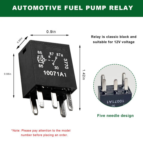 Solid Under The Hood Fuel Pump Relay 2 Pack 12 Volt 5 Pin Multi Purpose Auto Switch Direct Plug In Power Module Replaces Oem 301 1C C R1 image showing black 5 pin relay dimensions and connections