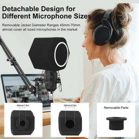 Detachable Professional Microphone Isolation Ball With Two Layer Pop Filter and High Density Foam Fits USB Condenser Mics