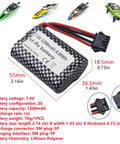 Two Pack 7.4V 1200mAh Lithium Ion Battery With USB Charging Cable For R206 R208 R308 TX122 TX123 H106 2008 V003 RC
