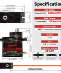 Specifications of 9G Micro Servo Motor Kit with Metal Gears, High Torque 2.0 Kg Cm, Fast 0.08 Sec Per 60 Degrees, 180 Degree Rotation, 4 Pack