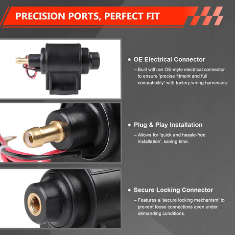 12V Electric Fuel Pump For Cars, Trucks, Boats And Generators, Delivers 2 To 3.5 PSI And 28 GPH Flow, Three Eighth Inch Inlet And Outlet