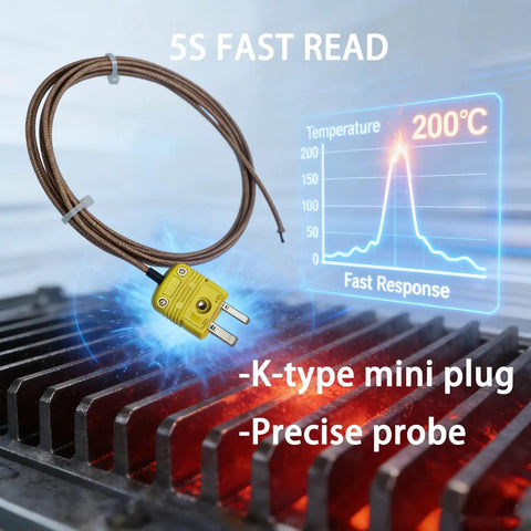 K Type Thermocouple Probe With 2 Pin Flat Mini Connector And 78 Inch Fiberglass Insulated Lead Ready To Roll Temperature Sensor For -58F To 752F Range Compatible With Most K Type Thermometers Controllers And Data Loggers on grill