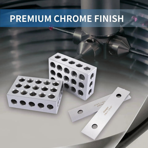 Dasqua 1-2-3 block set with thin parallels, 10-piece hardened alloy steel, precision-ground holes, front view