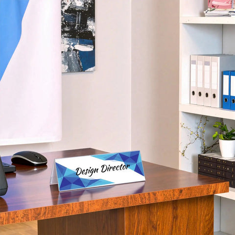 Office desk with 12 Pack Clear Acrylic Desk Name Plates Three By Eight Point Five Inches Thick Two Point One Millimeters Lightweight 110g Each Reusable Name Tent Holders For Office Meetings Conferences And Business Events displaying Design Director