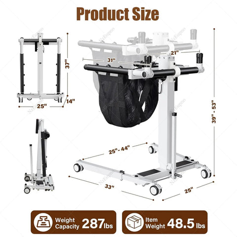 One Touch Electric Caregiver Patient Lift With No Sweat Transfer Design Adjustable Height And Width Foldable Elderly Sit Stand Chair dimensions and features