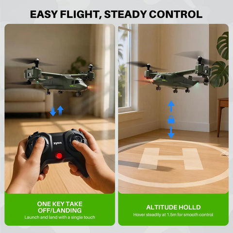 X550 RC Plane For Beginners And Adults demonstrating one key takeoff and landing with altitude hold in a room setting