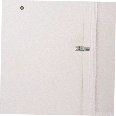 Installed stainless steel boat latch with rotating mechanism on white door