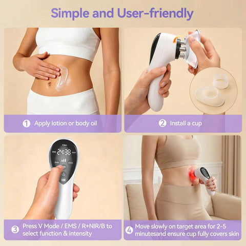 Steps to use 5 In 1 Body Sculpting Machine With Massage Cupping Red Light Therapy And Gua Sha for body and face care