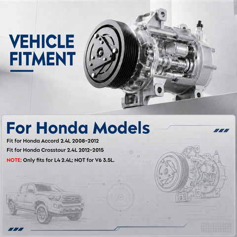 Top Shelf Ac Air Conditioner Compressor With Clutch Kit For Honda Accord Plus Crosstour Two Point Four Liter L4 Engine, clear fitment details.