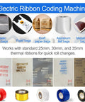 Electric Automatic Ribbon Coding Machine For Hot Stamping Production Dates And Batch Numbers On Plastic Film Soft Packaging High Speed Labeling Equipment with various packaging types.