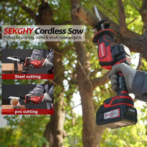 Person using Beast 20V Max Brushless Cordless Recip Saw With LED Light 3100 RPM 5Ah Battery And Fast Charger for cutting wood