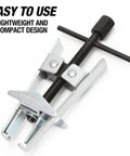 Overhead Valve Spring Compressor Tool for Cars and Trucks, lightweight design, shown in close-up with T-handle and adjustable jaws.