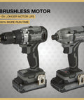 Brushless 20 Volt Drill Driver And Impact Driver Kit With One Half Inch And One Quarter Inch Chucks Dual Speed Gearbox